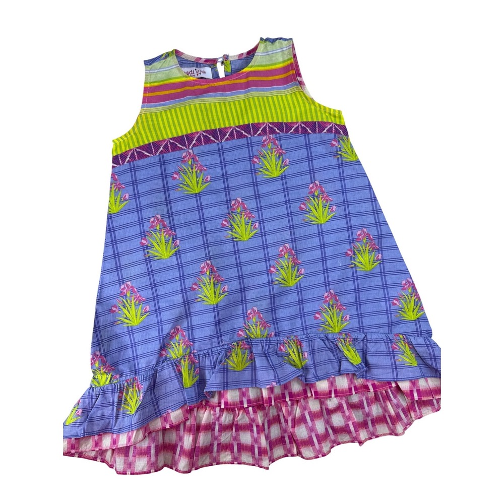 Khaadi Kids Girls Purple Floral Plaid Striped Ruffle Hem Dress Size 2-3 Years